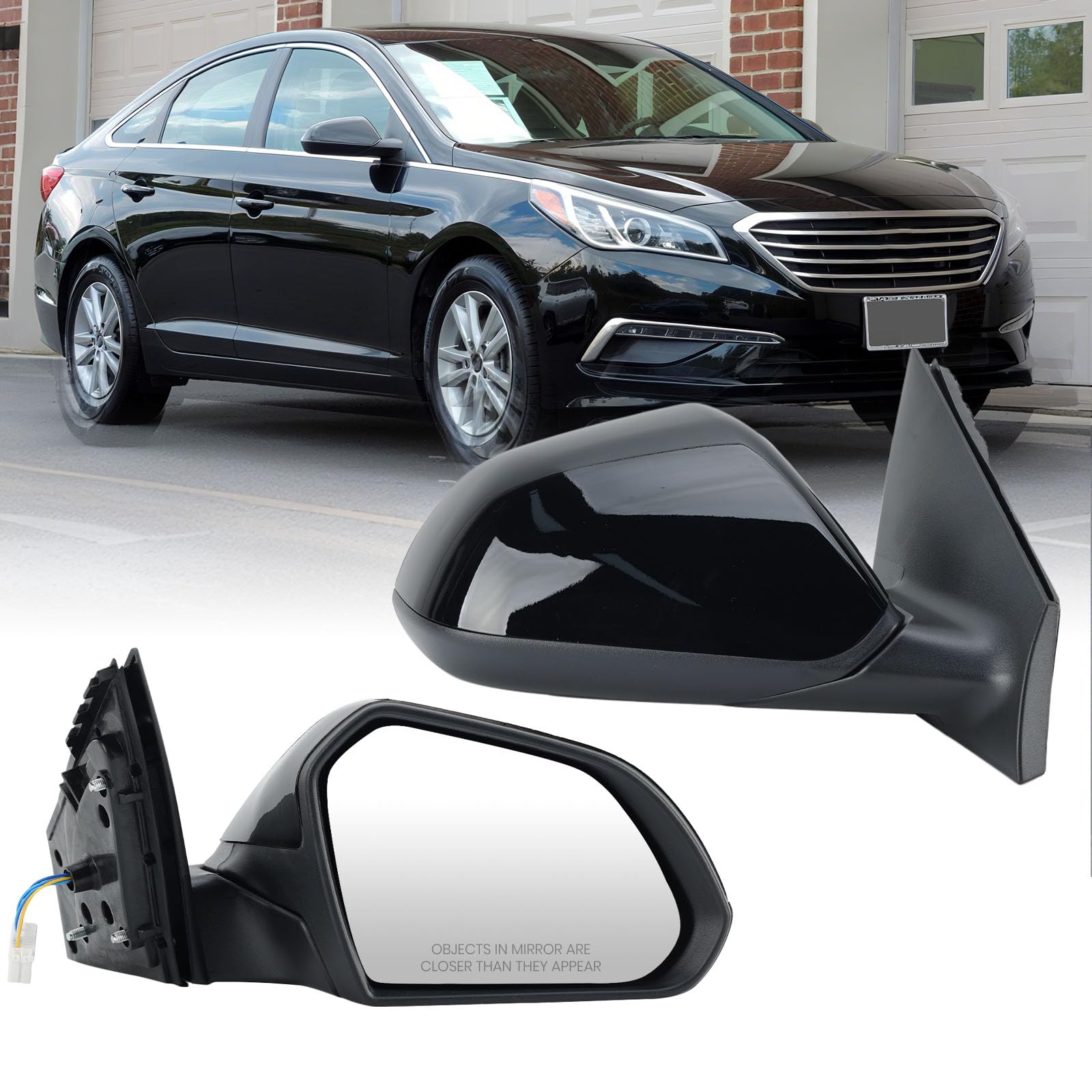 Right Passenger Side Mirror Compatible with Hyundai Sonata 2015 2016 2017 2018 2019 Power Glass Manual Folding Heated 5 Pins Replace HY1321203 | 87620-C2000 (Black)