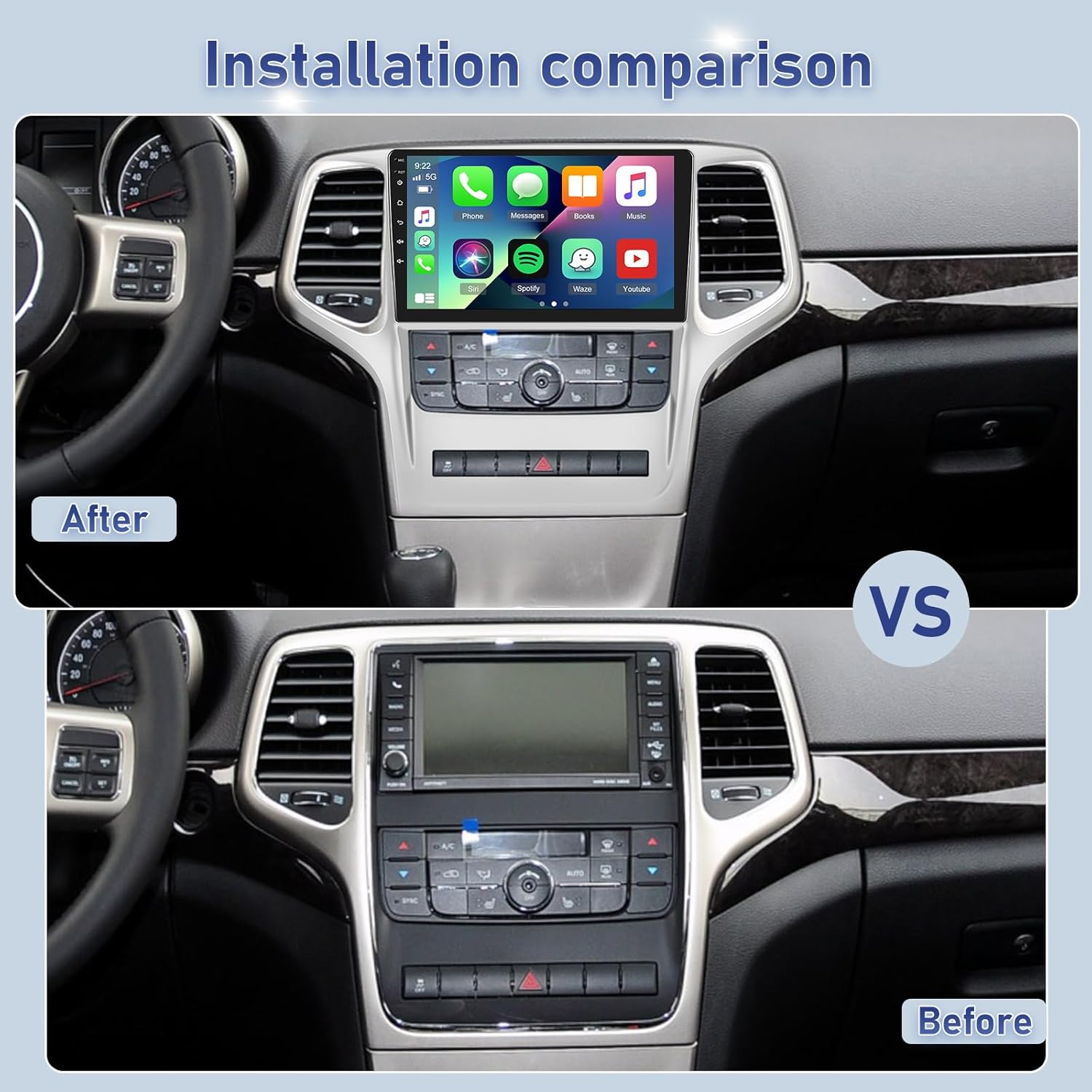 car radio for jeep grand cherokee 2008-2013, volxcereo [2+64] 9 inch touchscreen stereo with carplay/android auto, gps navigation, wifi, bluetooth, swc, fm/rds radio