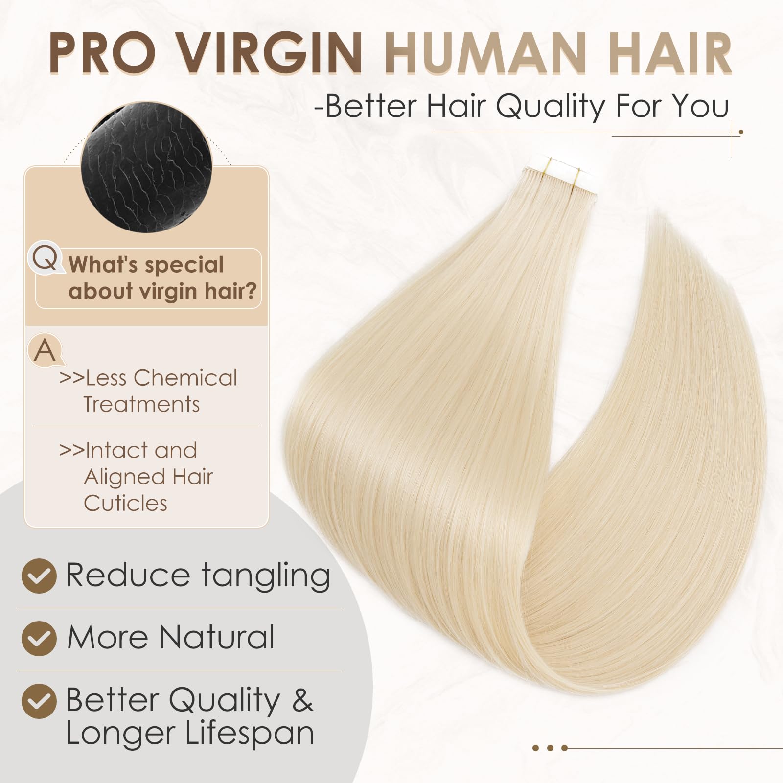 Elailite Tape in Hair Extensions Real Human Hair Blonde 20 PCS Skin Weft Real Remy Hair Extension Straight (#60 Platinum Blonde - Image 3