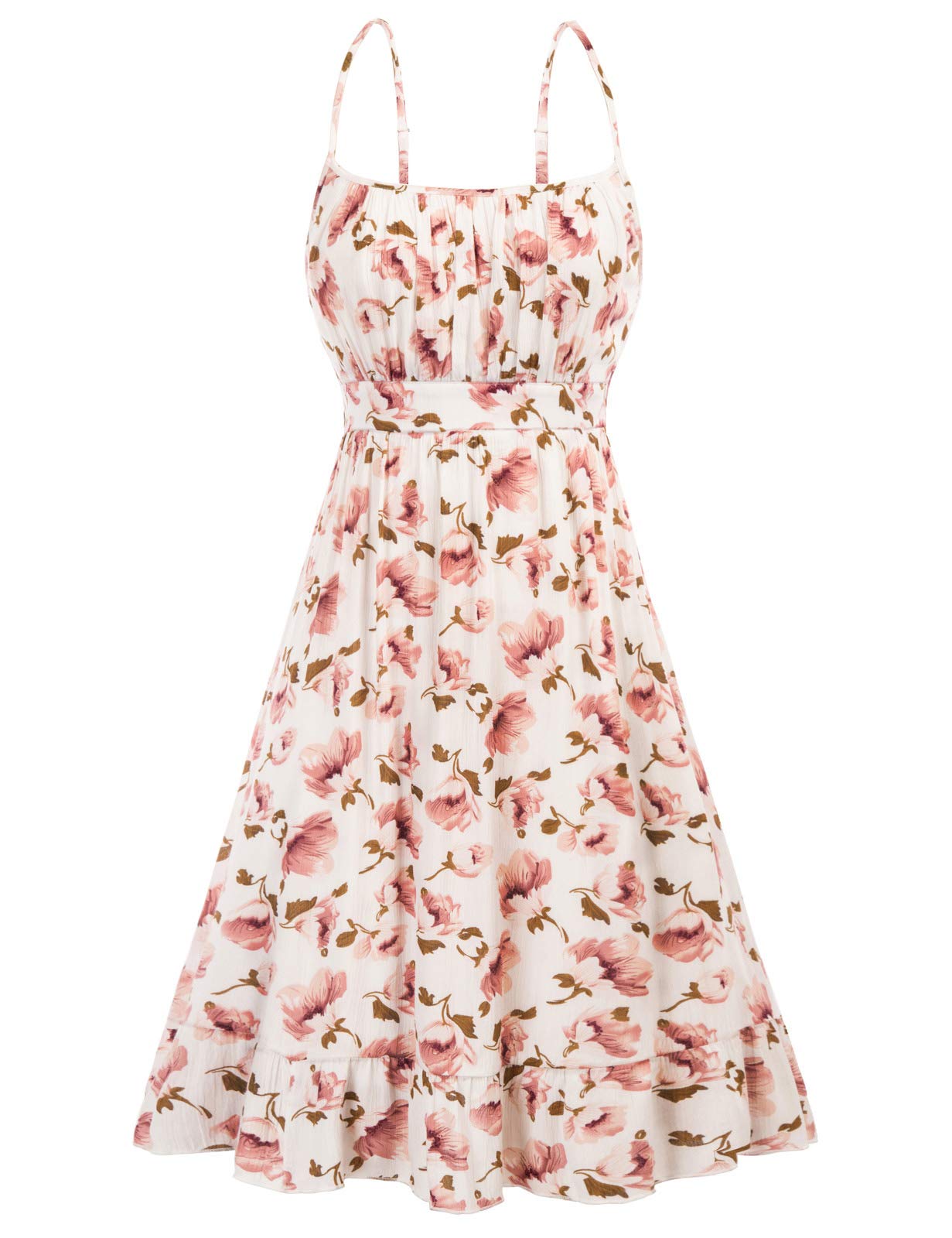 GRACE KARIN Vestito Donna Pieghe Schiena Nuda Senza Manica Stampata Floreale Spallacci Spaghetti