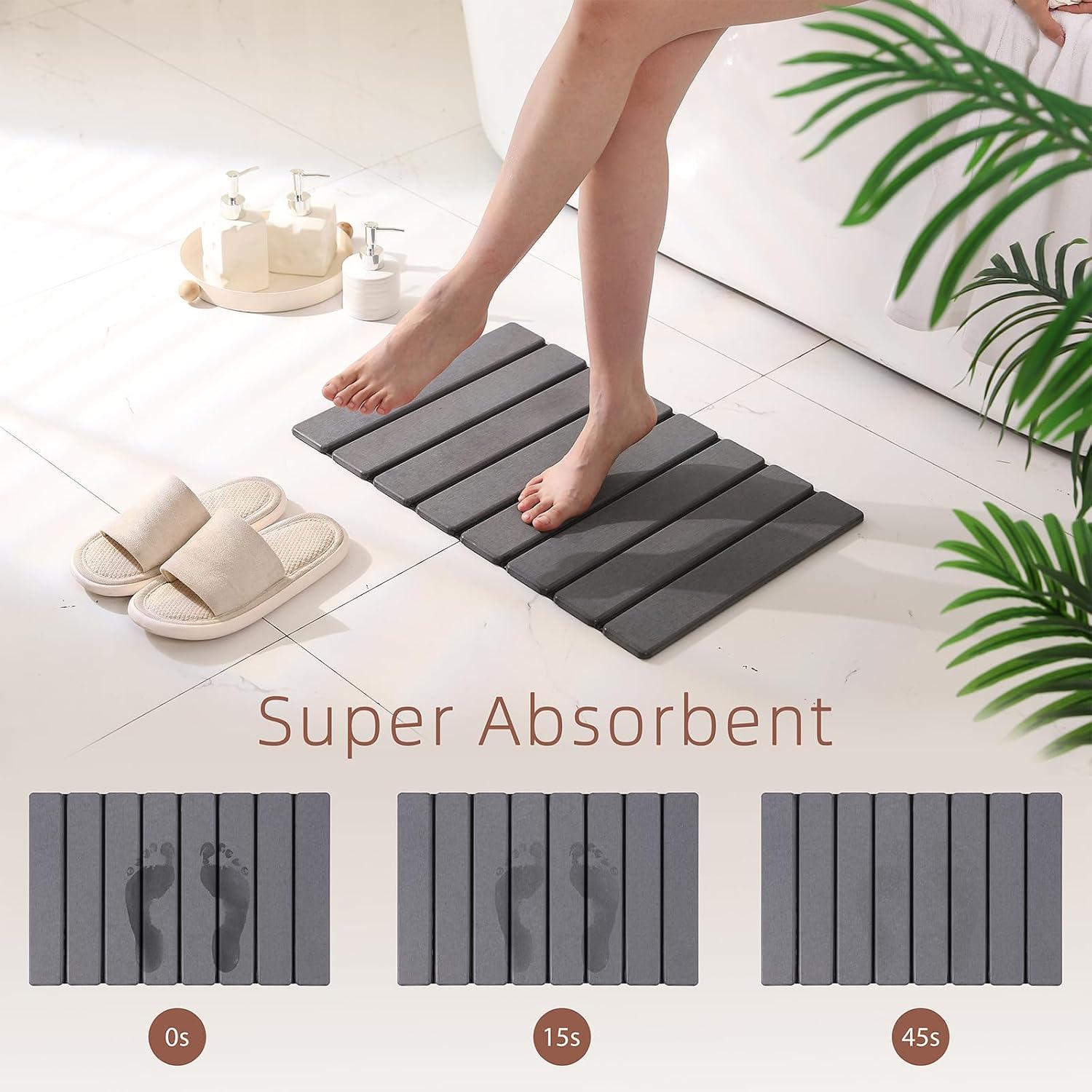 Large Foldable Stone Bath Mat, 23.6" x 15.5" Non-Slip Stone Shower Mat, Super Absorbent Diatomaceous Earth Mats, Quick Drying Bath Mats for Bathroom, Easy to Clean image 3