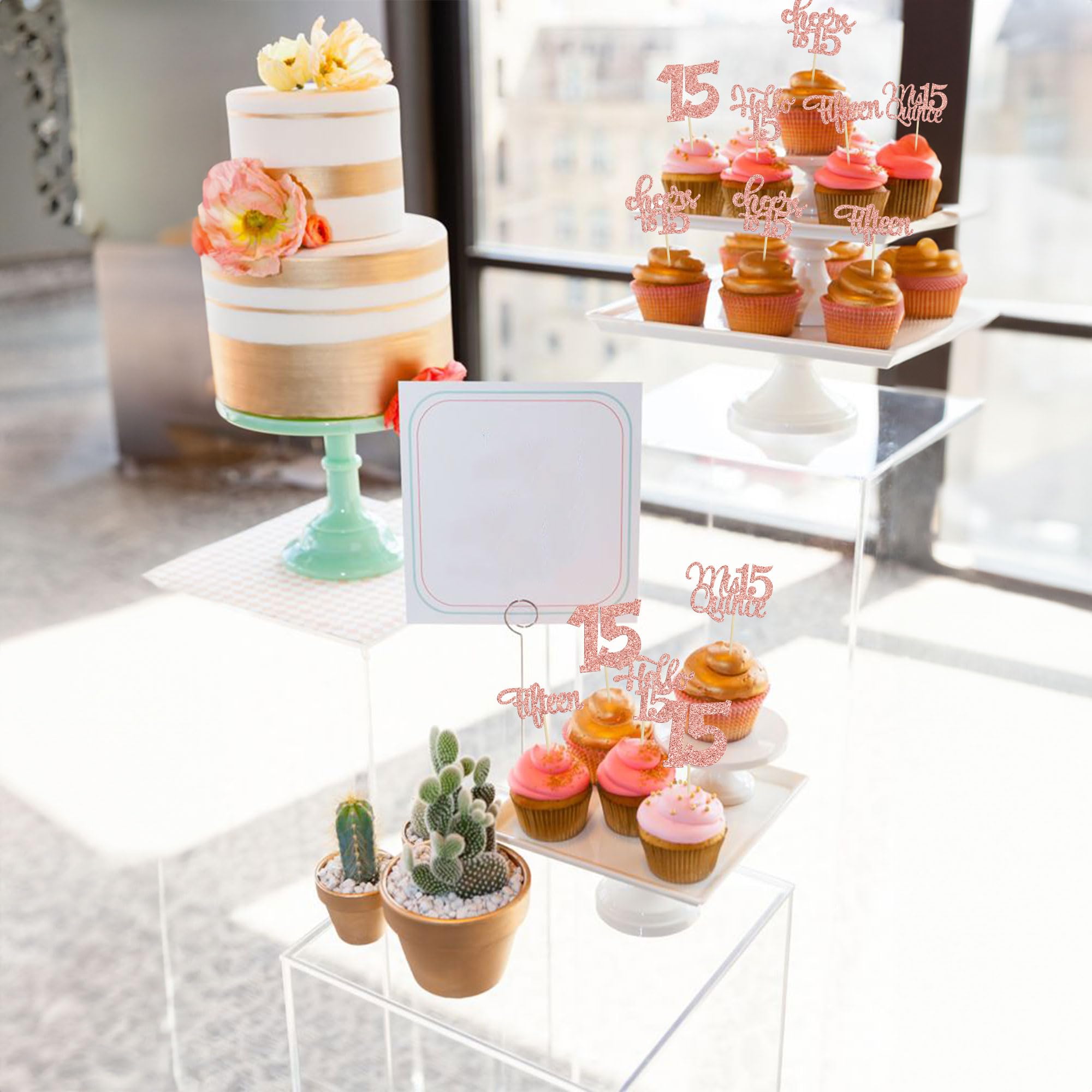 30er-Set Cupcake-Topper 'Happy 15th Birthday' – Goldene Glitzer-Aufsätze Für Kuchen & Muffins