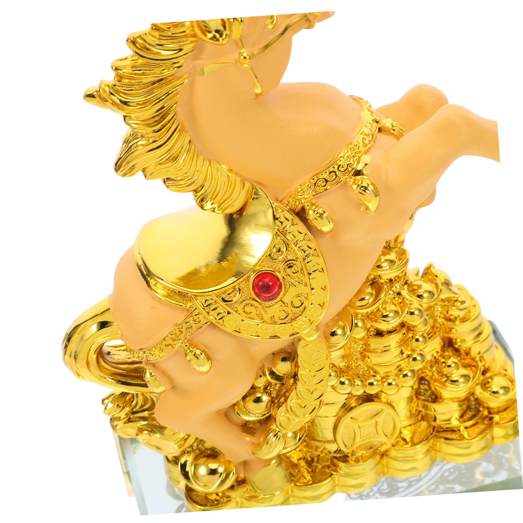 Złota Rzeźba Konia z Żywicy Stojąca Figurka Biurko i Półkę Dekoracja Do Salonu i Biura Kolekcjonerski Ornament Chińskiego Zodiaku