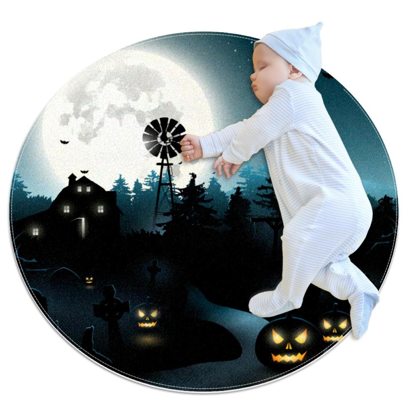 Tapis rond Halloween antidérapant et doux lavable pour chambre d'enfant