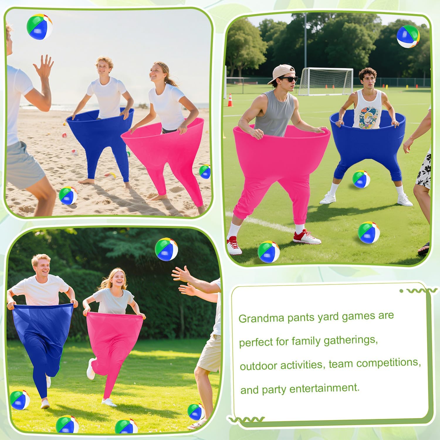 Granny Pants Outdoor Game,Granny Pants with 8 Bouncy Balls & 1 Air Pump (Random Colors) and 2 Pack Color Granny Pants Game for Adults Family Reunion & Team Building, Big Pants Ball Game
