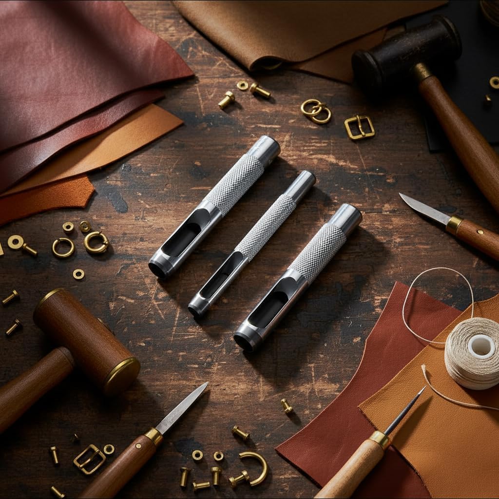 4-Piece Set Grommets Hole Punch, (1/8, 1/4, 3/8, 1/2 inch) Steel Hollow Leather Punch Set, Accessory for The ASDFGHT Grommet Tool Kit