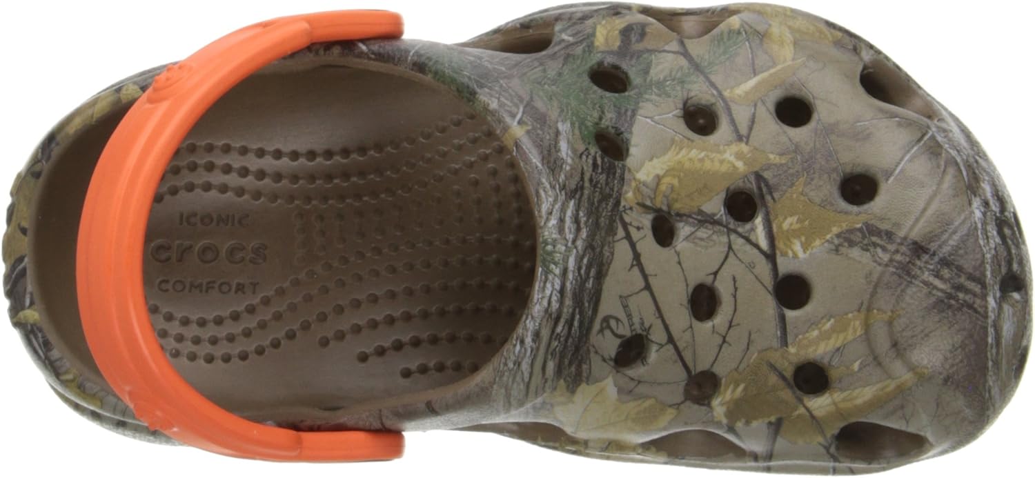 camo crocs with orange strap