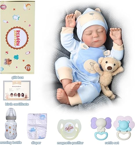 Miniatura 6 de BABESIDE Reborn Baby Dolls Boy  17 pulgadas lindo vinilo suave  Cuerpo de tela realista  Muñecas de bebé recién nacido posables de la vida real
