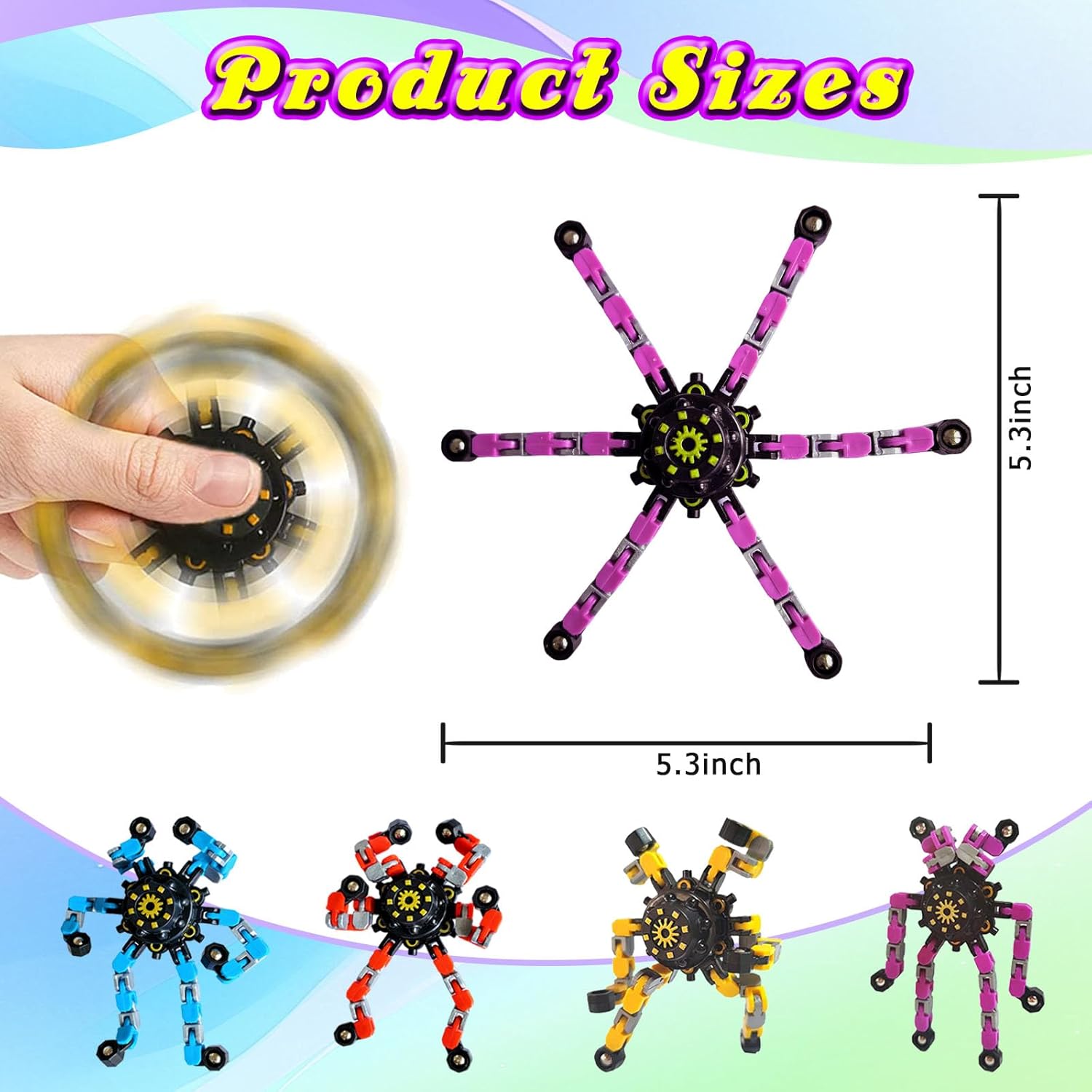 24 Pcs Funny Sensory Fidget Toys,Deformable Chain DIY Robot Spinners Fingertip Stress Relief Gyro Toy Birthday Gifts Christmas Goodie Bag Stuffers Classroom Prizes Party Favors for Kids Adults
