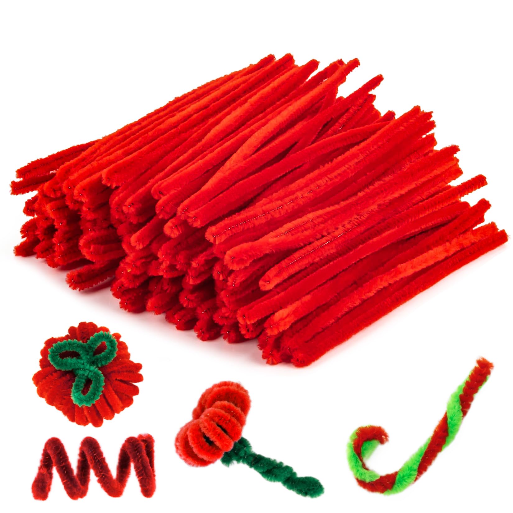 Pipe Cleaners Craft Supplies - Chenille Stems Fuzzy Craft Wire for Handicrafts Twisting Stick DIY for Craft Bouquets Animals Halloween Christmas Easter Birthday 200 PCS(Red)