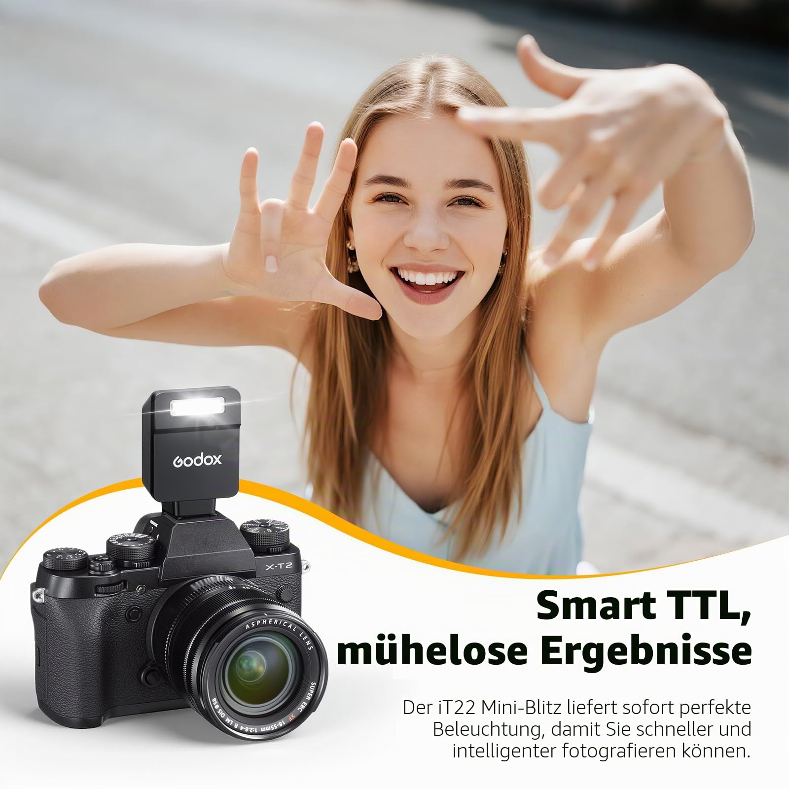 Godox iT22-F Mini TTL Kamerablitz für Fjifilm, Mini TTL Flash mit intuitivem Bildschirm, 1,5 s Recycle, 700 Vollstärke-Blitze mit USB-C-Ladung Eingebaute Batterie Tragbarer Taschenflash (schwarz)