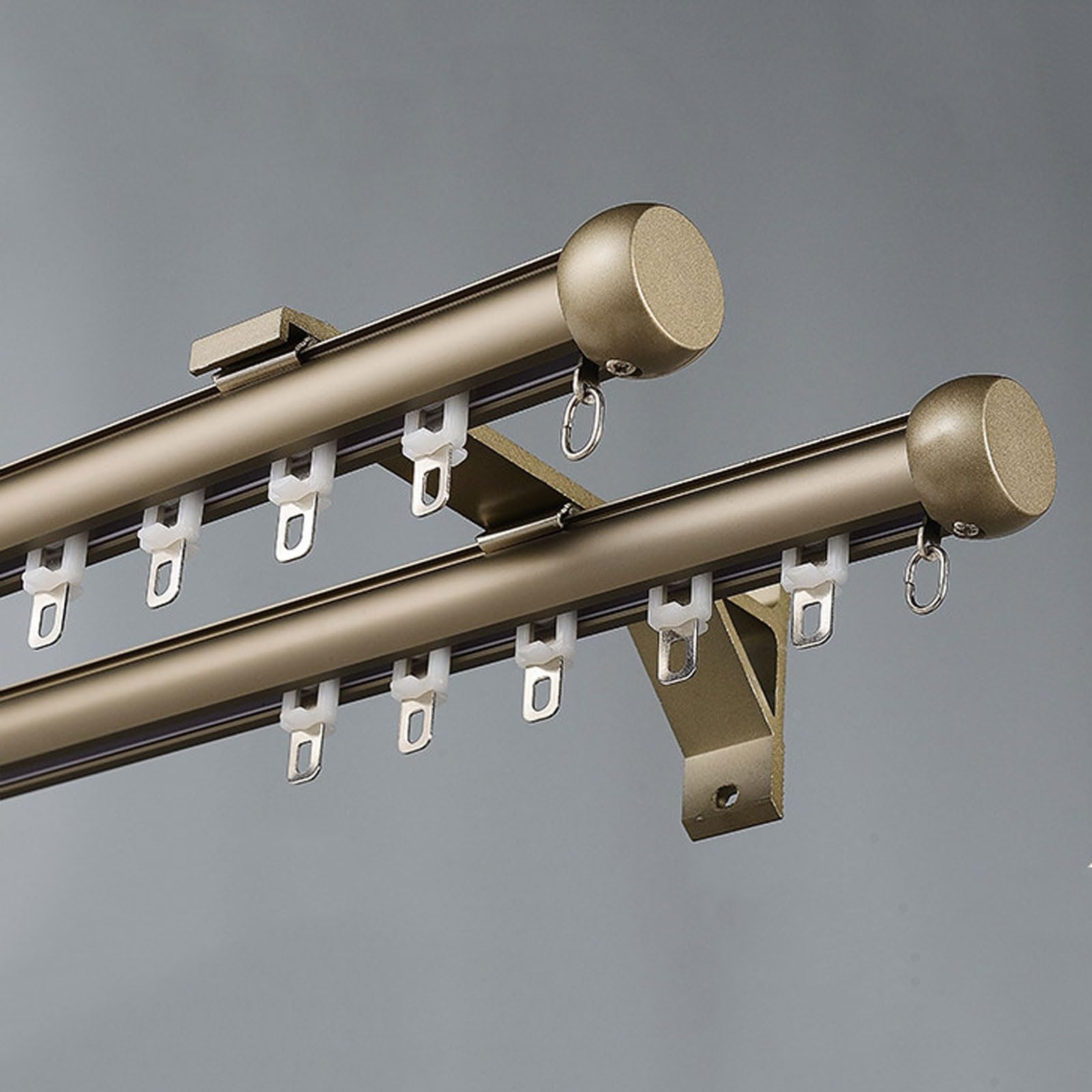Wall Mount Silent Curtain Track Room Divider Double Curtain Rod Heavy-Duty Aluminum Rail for Bedroom/Living Room/Window/Hotel(Champagne,2.5m/8.2ft)