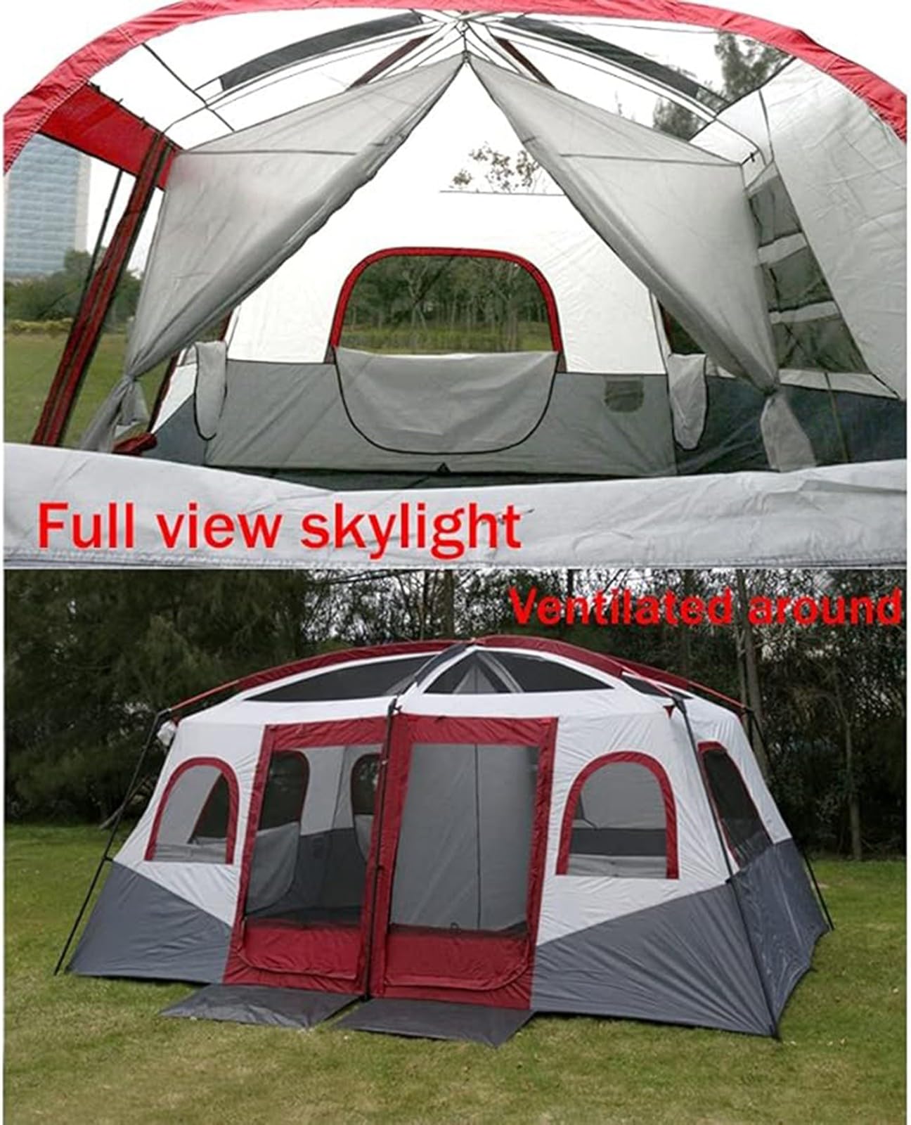 Tenda da campeggio Tenda per 8-12 persone con 2 camere da letto Tenda grande Tenda da esterno a doppio strato per tenda da campeggio impermeabile per famiglie