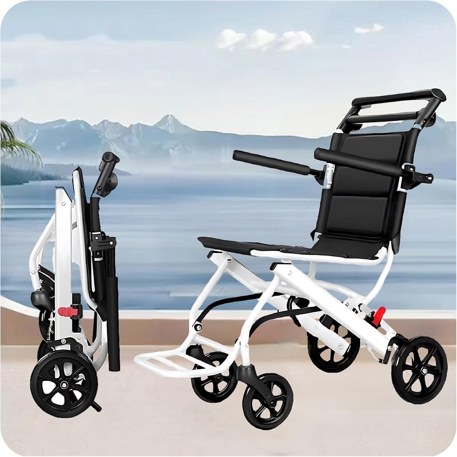 YGNVMCXJG Transfer Wheelchair Lightweight Foldable for Adults & Seniors, Portable Travel & Airplane Wheelchair, Adjustable Safety Strap, PU Wheels