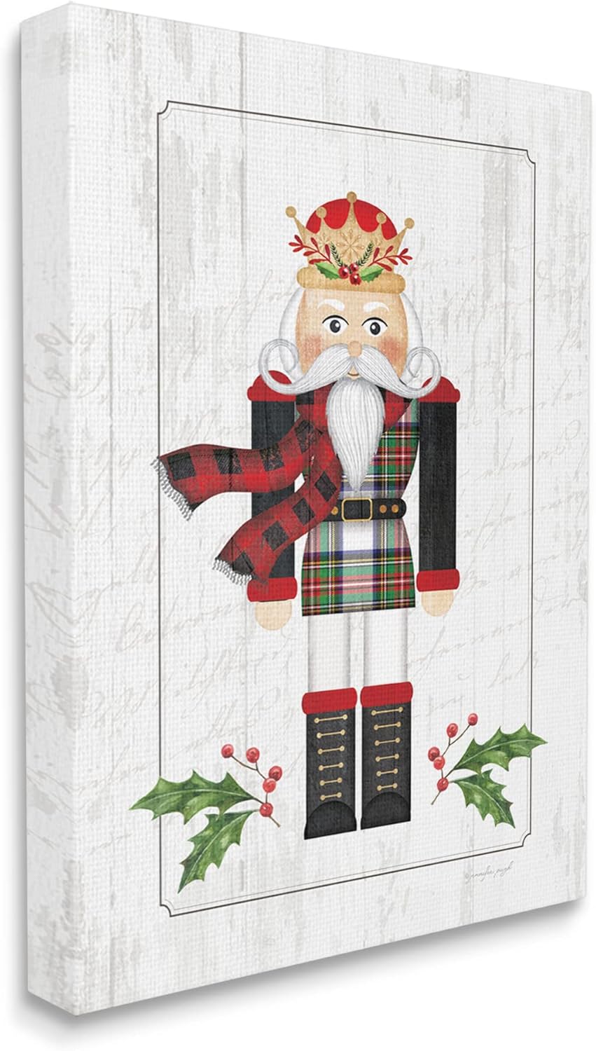 Stupell Industries Winter Holly Nutcracker Royal Crown Christmas Plaid Canvas Wall Art, 16 x 20, White