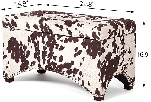 Miniatura 3 de Adeco Banco otomano de almacenamiento de tela de 29.8 pulgadas, banco de almacenamiento tapizado con cabeza de clavo, banco rectangular con patas de