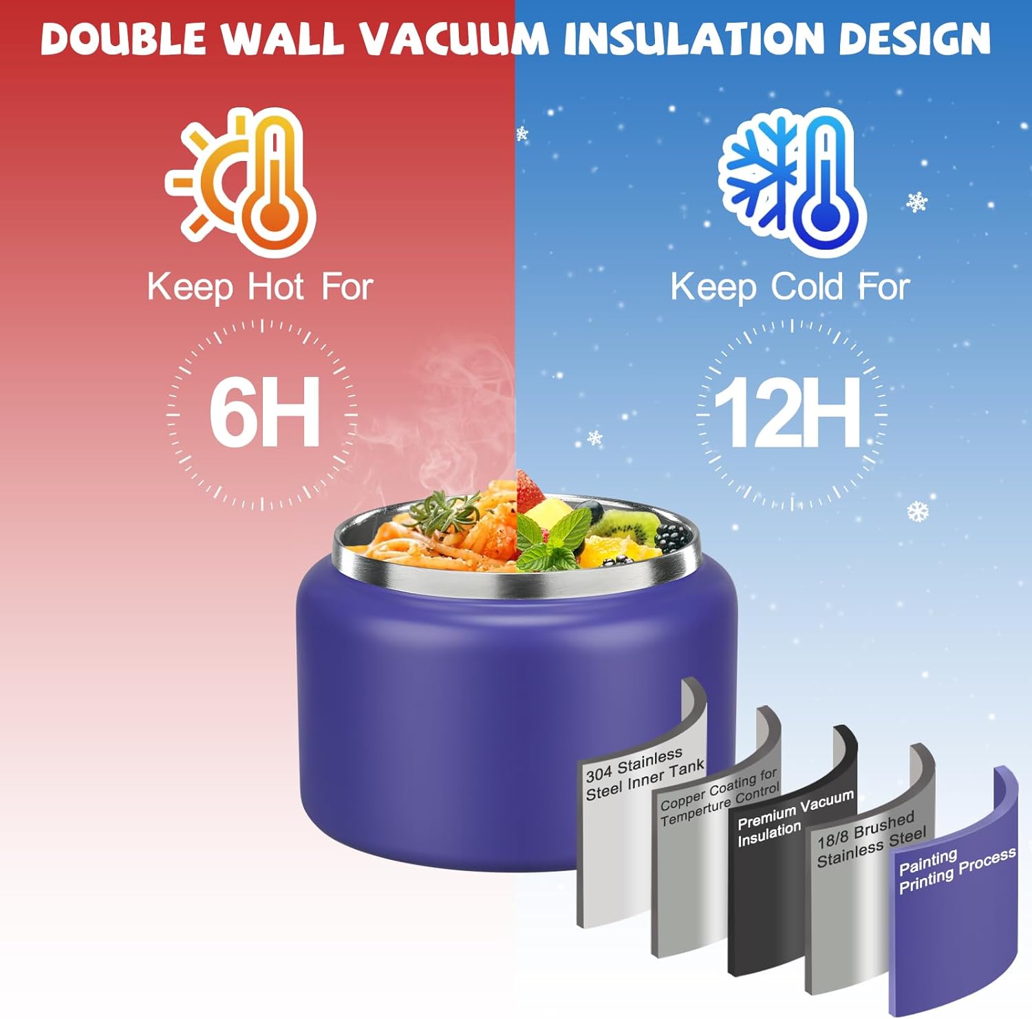 MAISON HUIS Bento Lunch Box with 8oz Soup Thermo, 5-Compartment Leak-Proof Container, Thermo Hot Food Jar and Insulated Lunch Bag, BPA Free,Travel, School (Purple) - Image 4