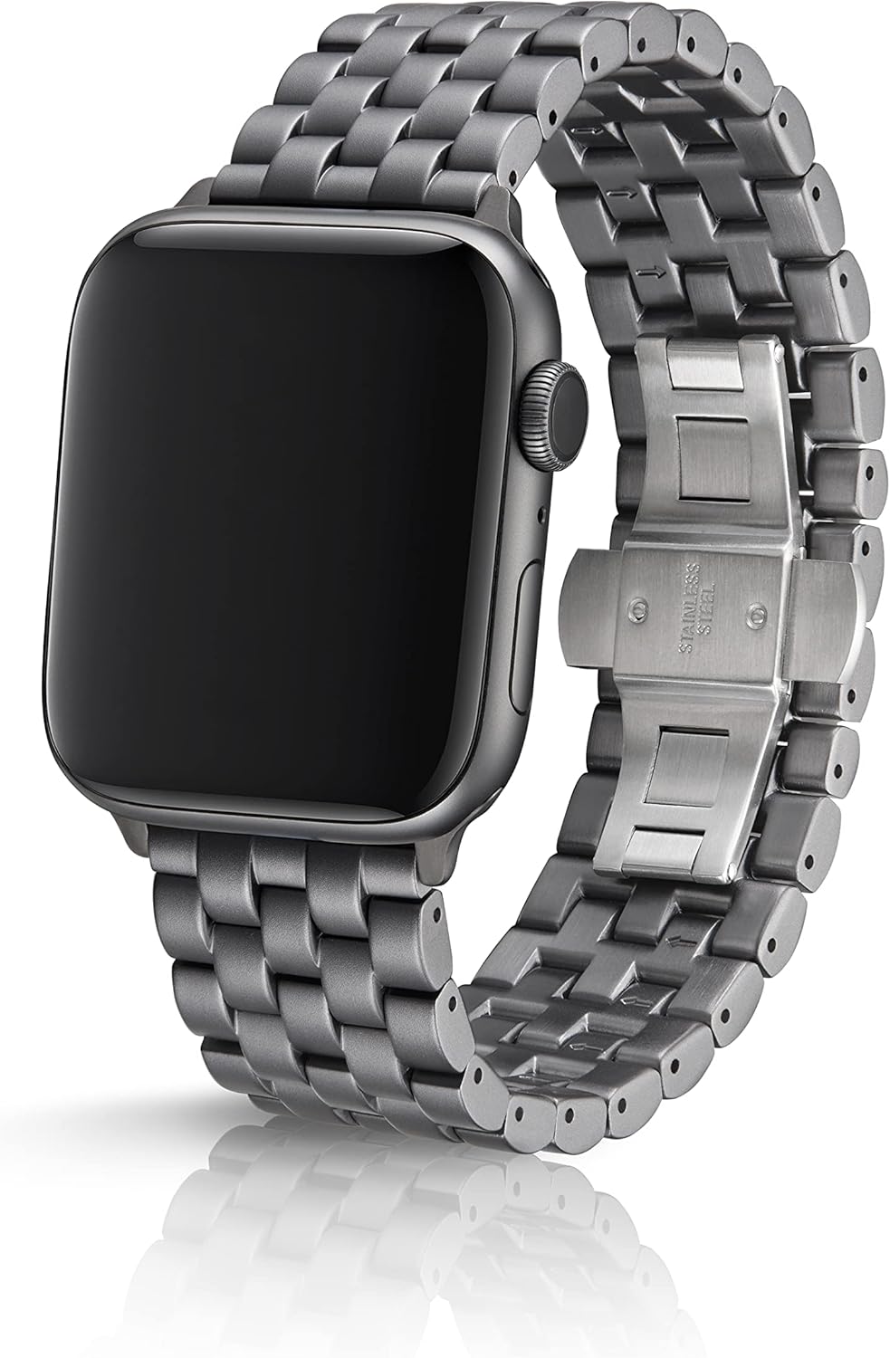 JUUK 46mm Qrono LT Premium watch band made for the Apple Watch, using aircraft grade, hard anodized 6000 series aluminum with a solid stainless steel butterfly deployant buckle