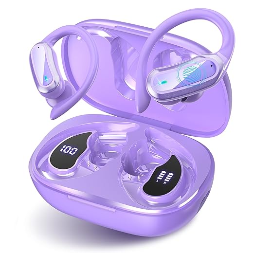 Wireless Earbuds Bluetooth 5.4 Headphones, 54H Playtime Stereo Earphones with Noise Cancelling Mic, IPX7 Waterproof, Fast Charging and Comfort Fit Ear Buds for Fitness/Sports/Workouts/Travel Purple