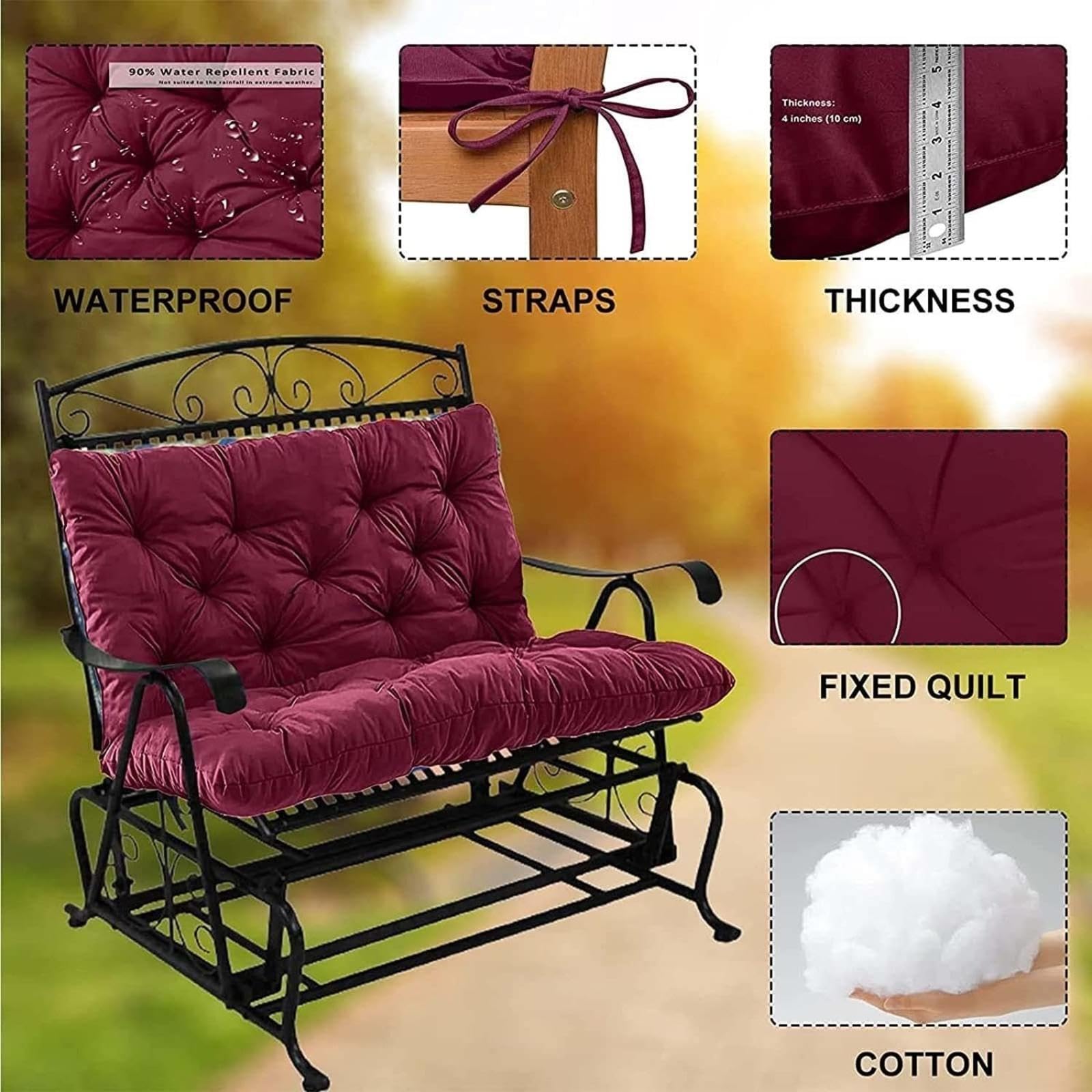 Overstuffed - Cuscino morbido di ricambio per dondolo da giardino a 2 o 3 posti, 150 x 101 cm, colore: marrone