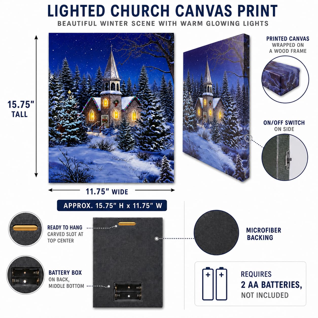 Amazon.co.jp: クリスマス壁アート – Church at Night Picture with