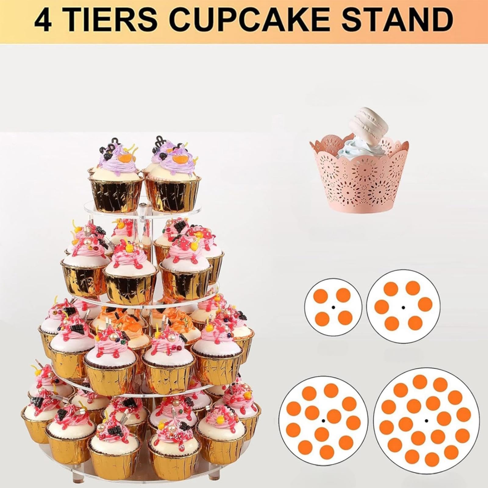 Soporte Acrílico Para Cupcakes Soporte para Tartas Estable, Antideslizante | Soporte Para Cupcakes Y Torre De Postres Para Días Festivos, Cumpleaños, y Bodas