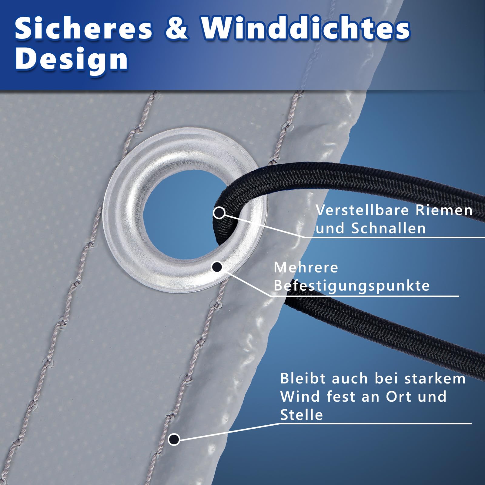 Anhängerplane 210x114x90 cm - Extra Stark 500g/m² PVC LKW-Plane - Wasserdicht & Reißfest - Grau - Mit 4X Reflektorstreifen, Alu-Ösen & 6mm Expanderseil - Profi Abdeckplane für PKW Anhänger