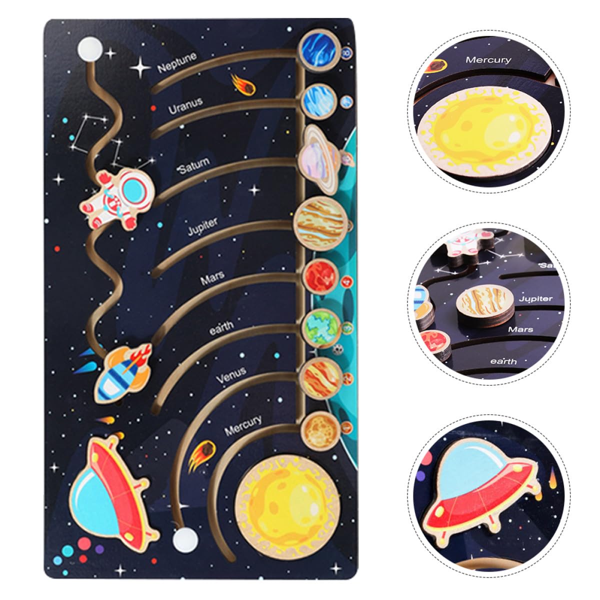 BESPORTBLE Puzzle Solare Mobile in Legno per Bambini Giocattolo Educativo per l'Apprendimento del Cosmo, Favorisce Memoria e Conoscenza di Figure e Colori, Attività Prescolari