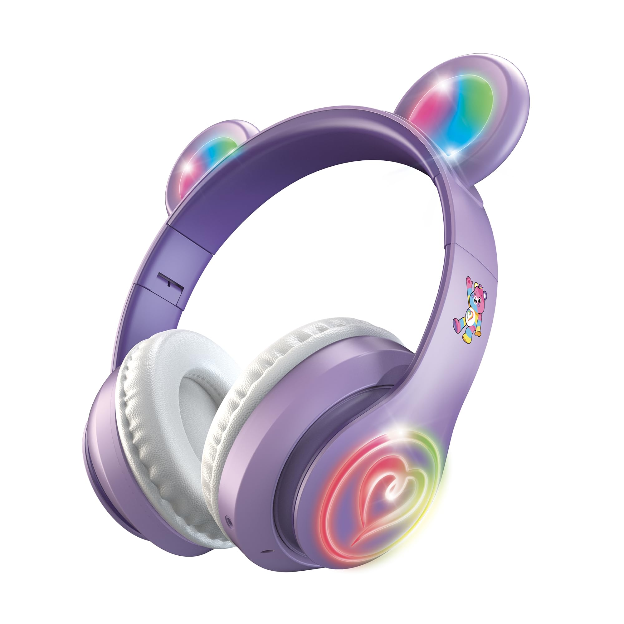 Care Bears Wireless LED Headphones with Light-Up Ears Bluetooth Headphones for Kids Adjustable Headband Multicolor Lights Hands-Free Calls