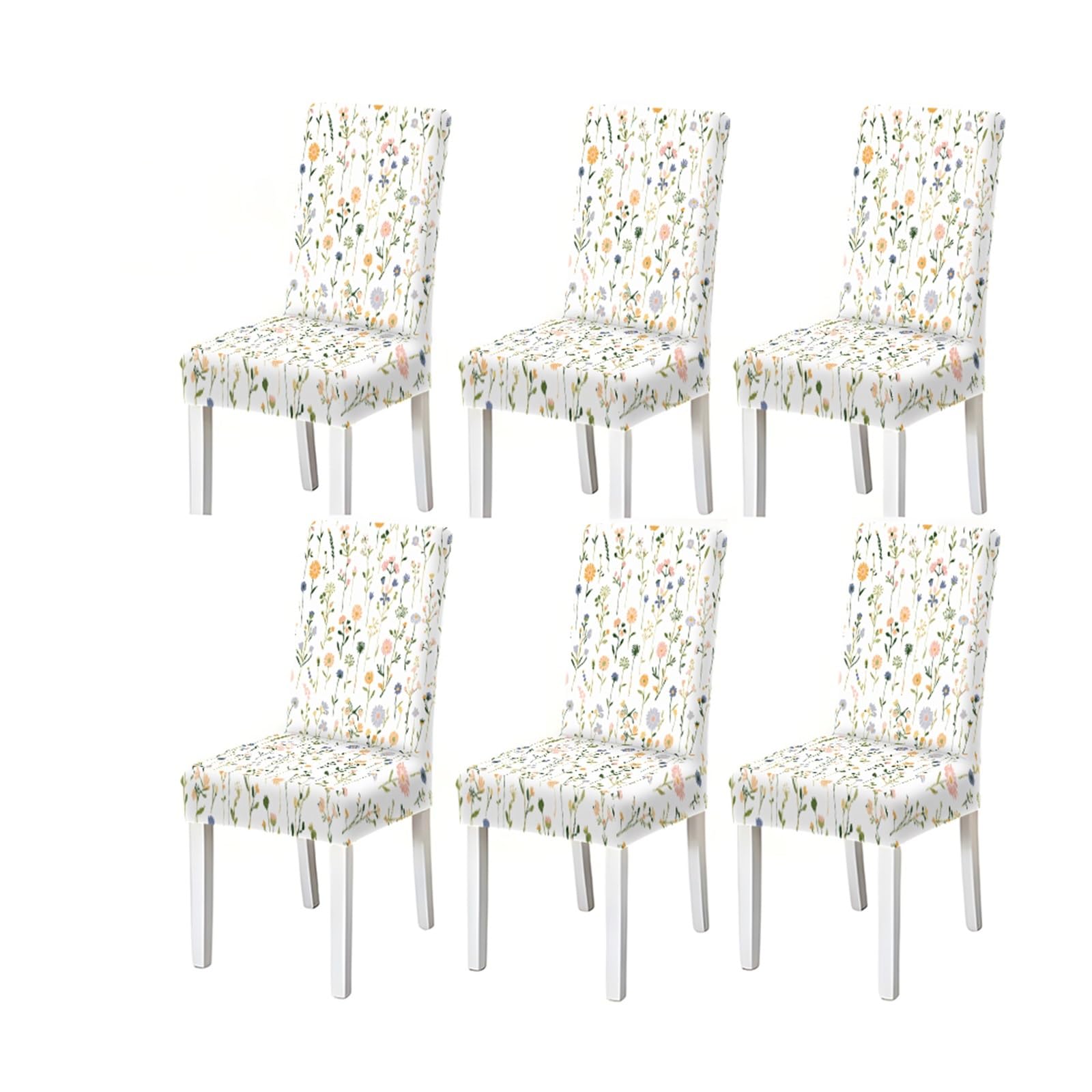 KXUAUV Wildflower Floral Print Dining Chair Covers Set Of 2/4/6, Stretch Slipcovers For Kitchen Dining Room Seat Protectors for Restaurant Hotel Party(6PCSChair cover)