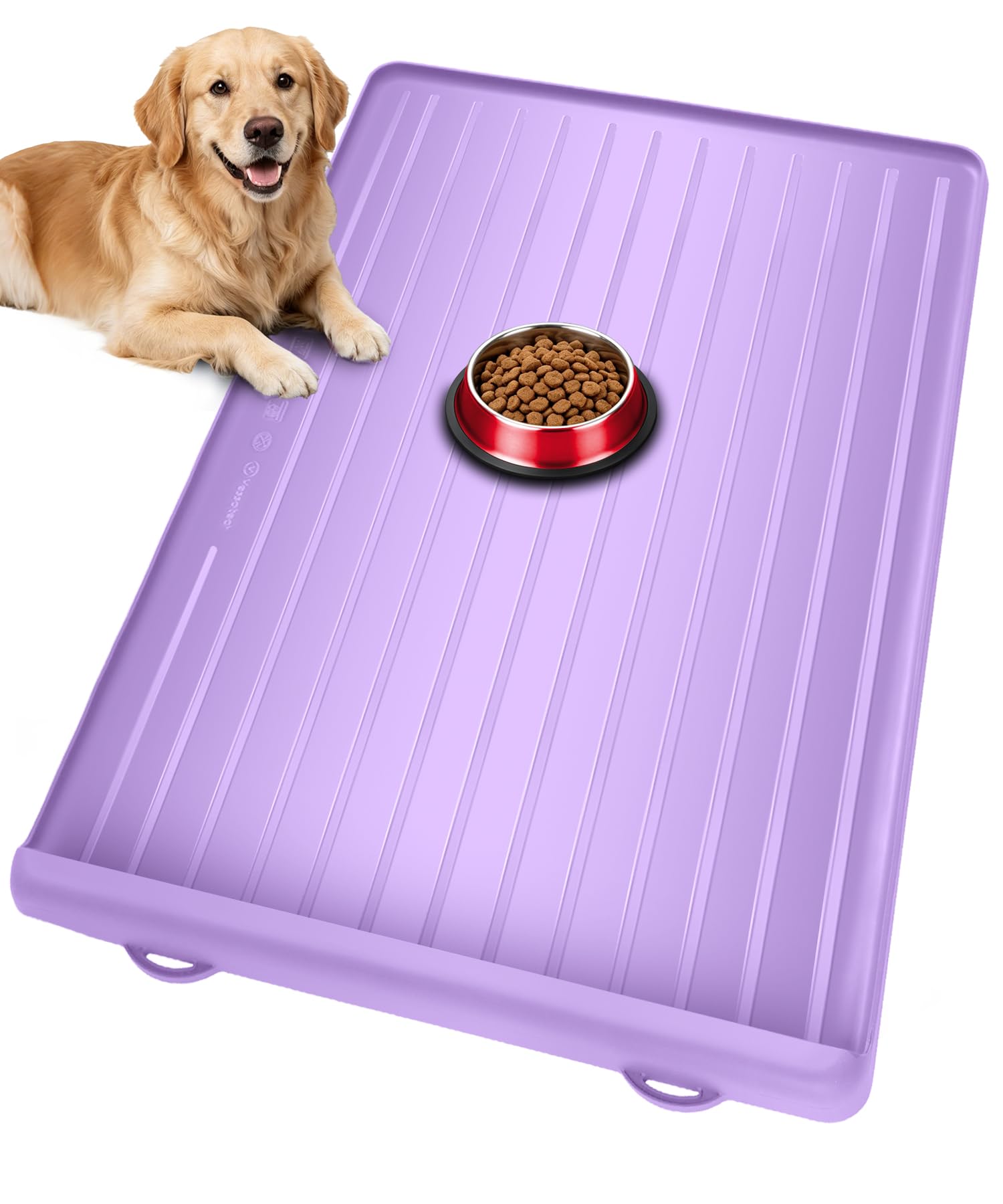 Tapis d'alimentation pour chien et chat – Grand tapis d'alimentation de 100,1 x 68,6 cm avec poche de collecte de résidus – Tapis imperméable pour gamelle pour chien et chat avec bords hauts pour
