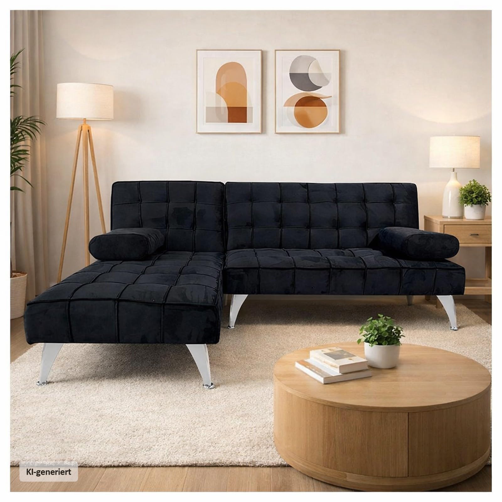 HTI living Ecksofa Miranda mit Bettfunktion Velvet Schwarz