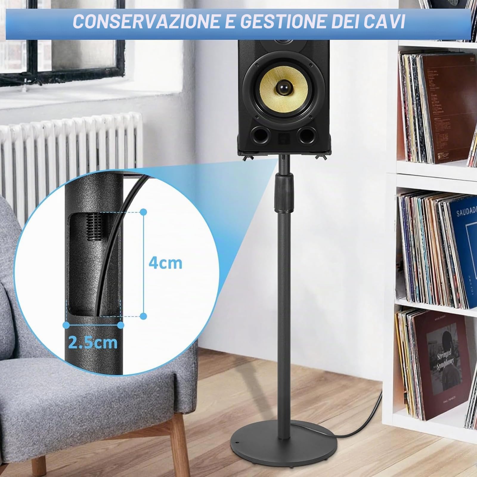 OUUTMEE Supporto per altoparlante regolabile in altezza, altezza regolabile: 80-130 cm, confezione da 2, adatto per una vasta gamma di modelli di altoparlanti