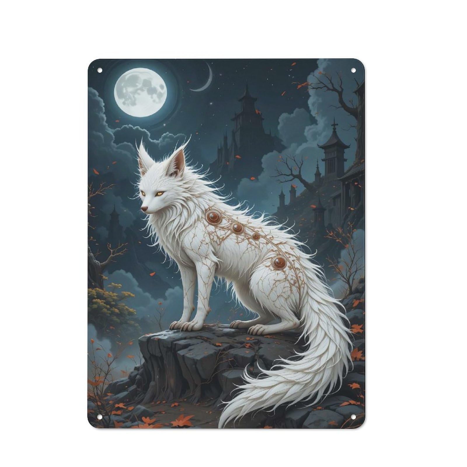 Metal Wall Sign 40x30cm Featuring Art Fox with Mystical Markings for Café Or Restaurant, A New Home Present for Hospitality Interior Collectors