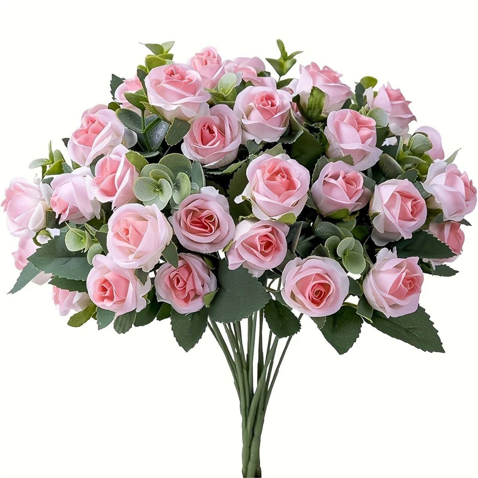 Dcrxz Artificial Flowers 3pcs Artificial Flower Silk Rose white Eucalyptus leaves Peony Bouquet Fake Flower for Wedding Table Party Vase Home Decor(Pink)