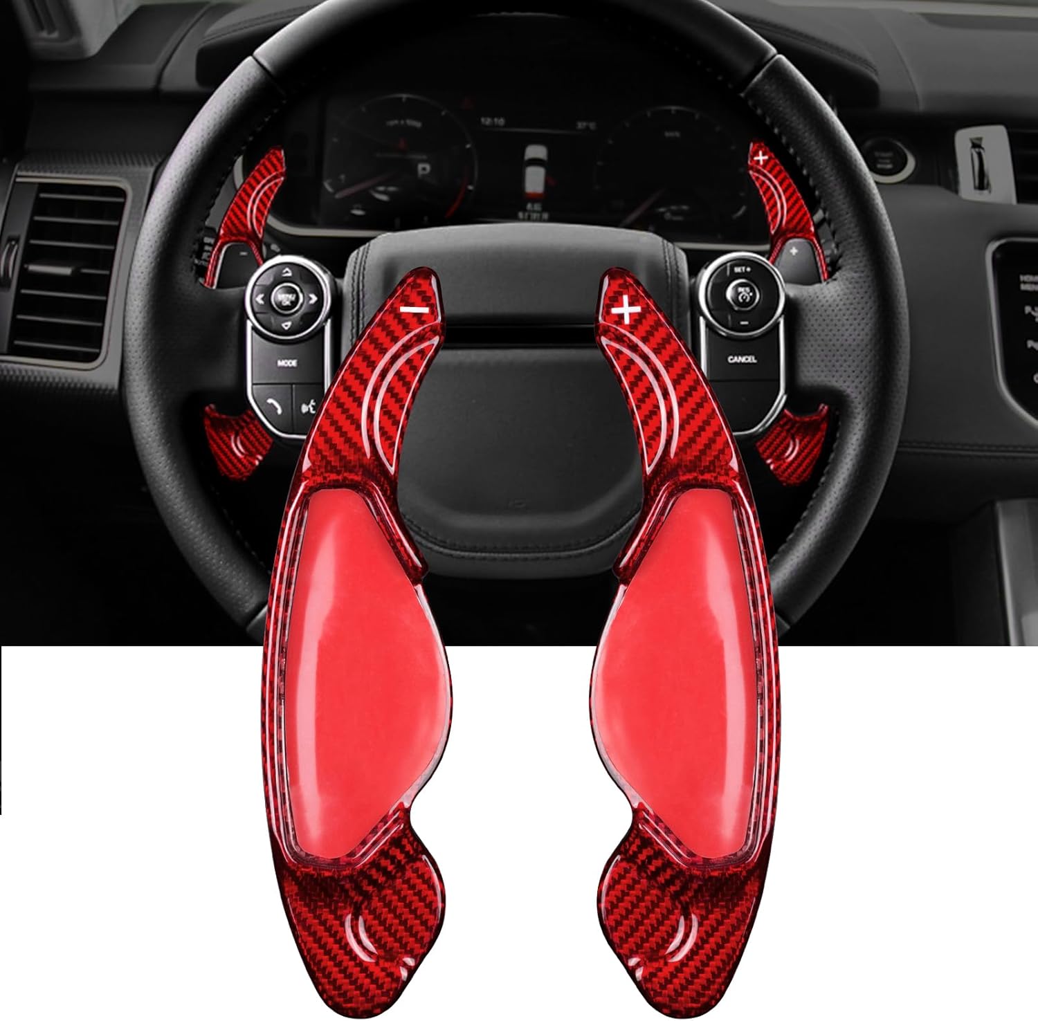 T-carbon Shift Paddle Extension Compatible with Jaguar F-Pace E-Pace XE XF XJ,Paddle Shifter Car Steering Wheel Paddle Extension fits for RangRover Discovery Accessories,RED