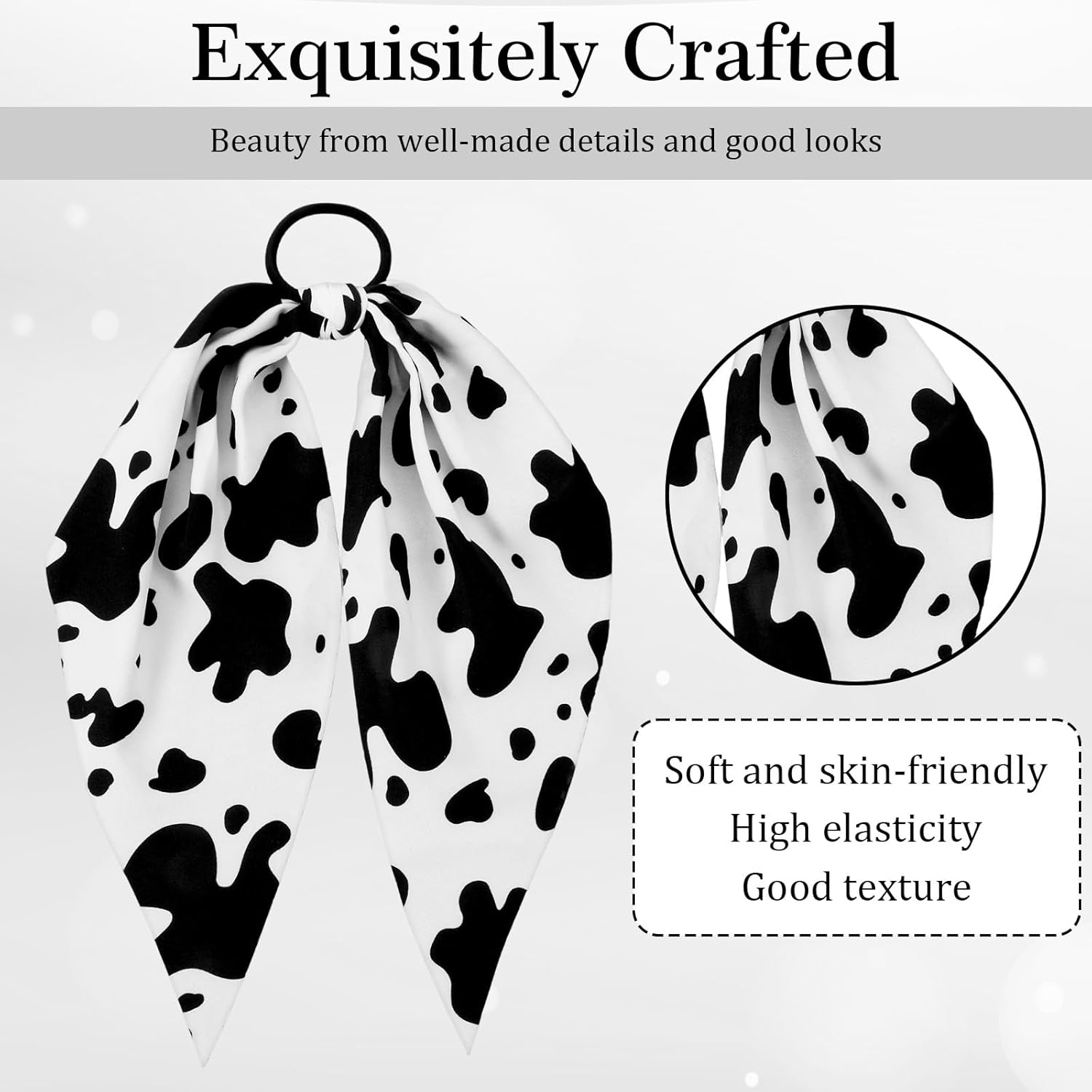 2PCS Cow Print Hair Band for Women Girls, Non-Slip Cow Print Bandana Rabbit Bunny Ear Bow Bowknot Elastic Scrunchies Hairs Tie Ropes Ponytail Holder Hair Accessories - Image 5