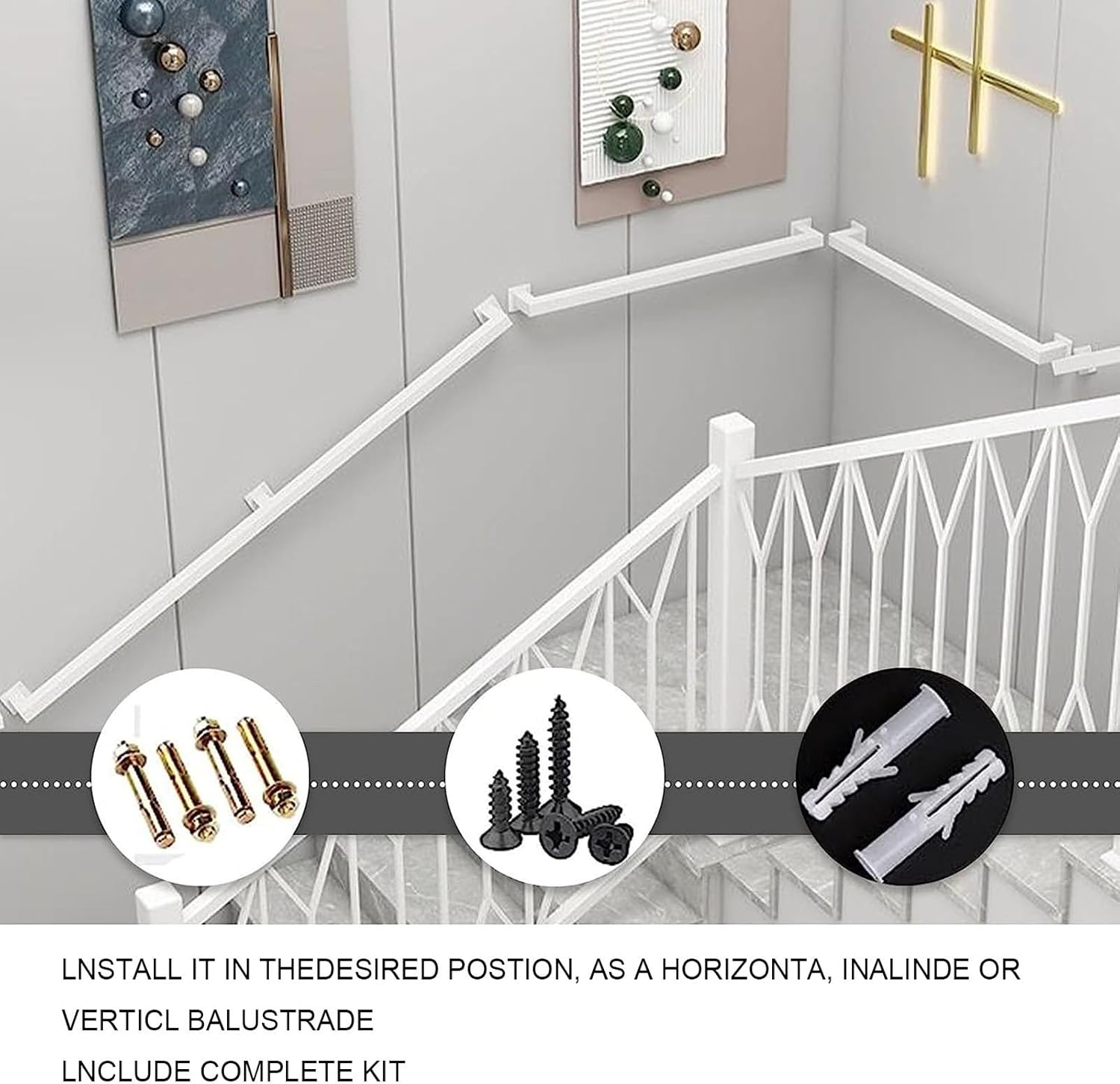 Industrial Pipe Staircase Handrails, 1ft-20ft White Square Handrail Wall Mount Rail, for Indoor & Outdoor Staircase Steps (Size: 1ft)