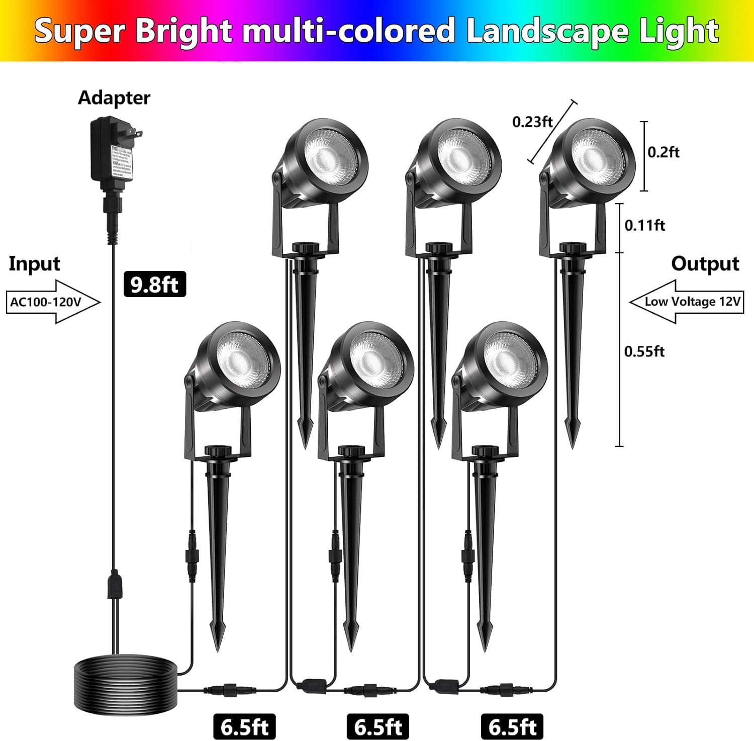 RGBW Color Changing Landscape Lighting,12V Low Voltage Landscape Lights Spotlights with Transformer Remote Control Decorative for Garden, Yard, Lawn, Pool, 44ft Cable(6-in-1) - Image 4
