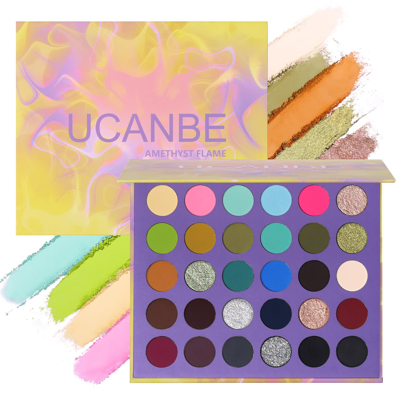 UCANBE 30 Colors Eyeshadow Makeup Palette, Bright Rainbow & Deep Neutral Tones, Matte Glitter Finishes, Highly Pigmented
