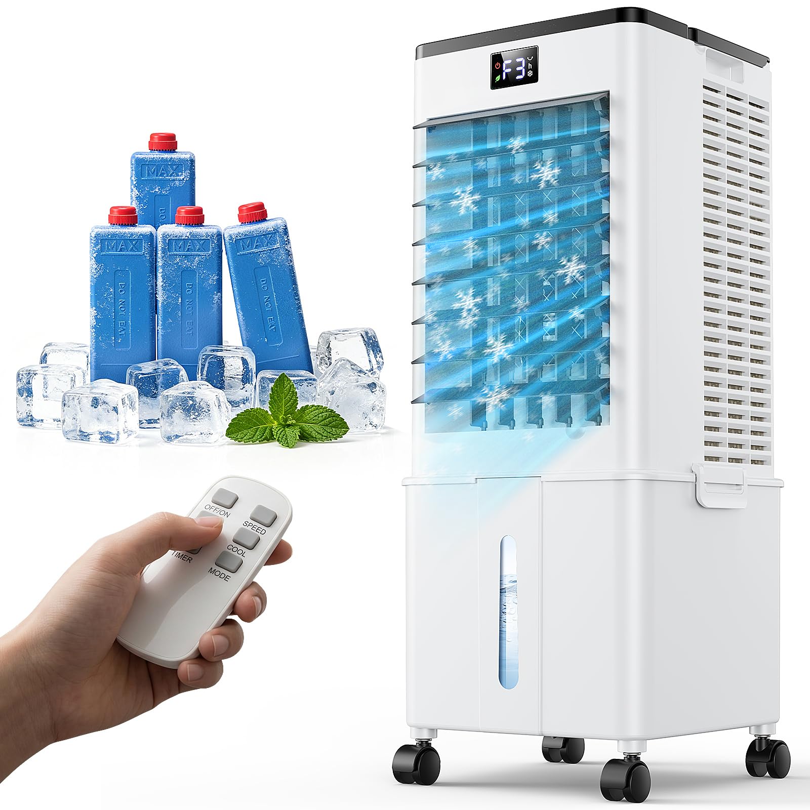 Climatiseur Mobile 10L-Amélioré, Rafraîchisseur d'Air avec Télécommande, Minuterie 1-12h, 3 Vitesses, Oscillation de 60°, Silencieux Climatiseur Portable pour Camping Chambre Cuisine(Noir voilé)