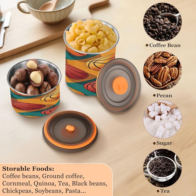 Recipiente de almacenamiento de café con patrón de baloncesto, 30 OZ, acero inoxidable, hermético miniatura 6