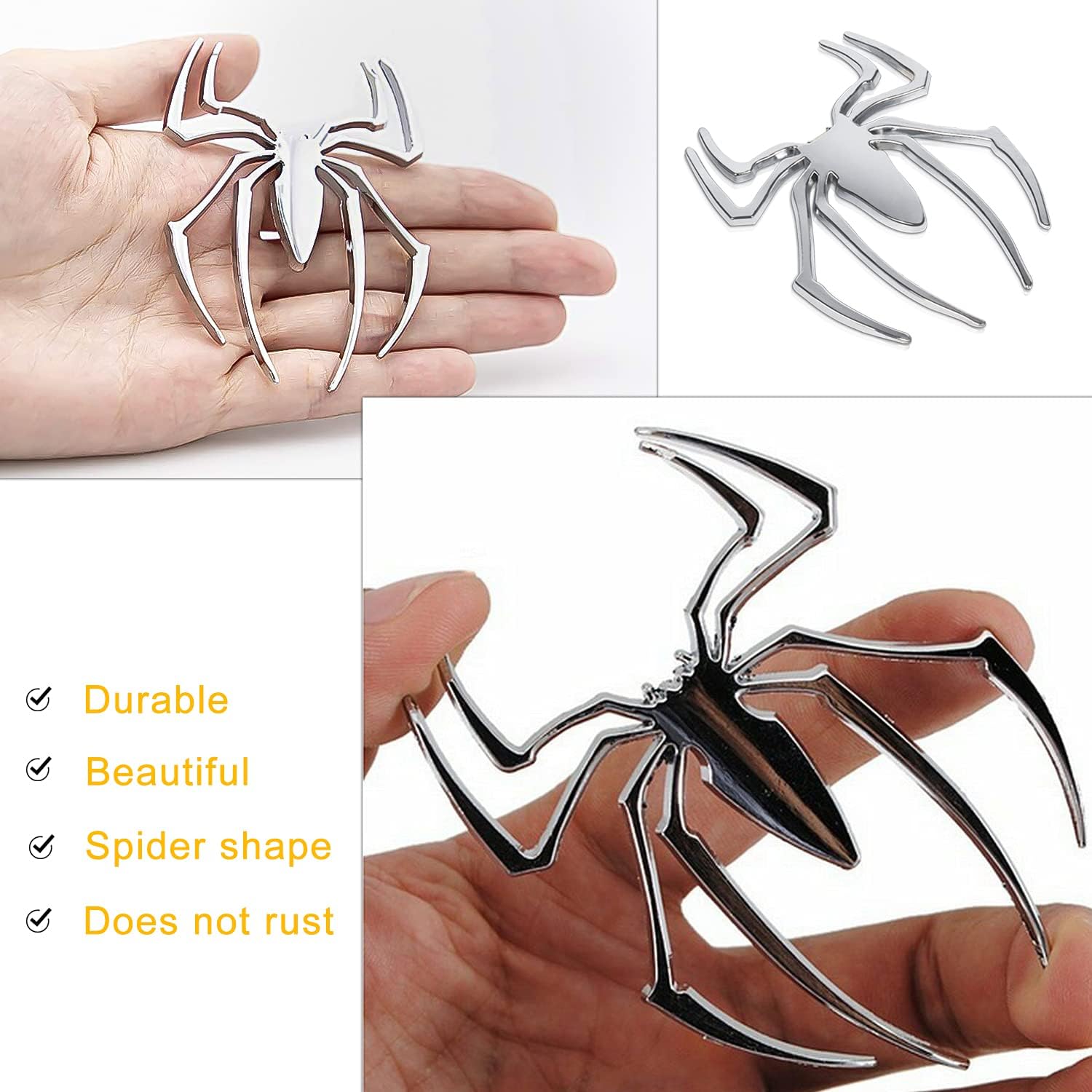 3D Spider Chrome Emblems Badges Sticker - High Gloss Silvery Car Accessories for Can-Am Spyder RT/ST/RS - Automotive Decals Spider Logo Emblems & Stickers (2pcs)