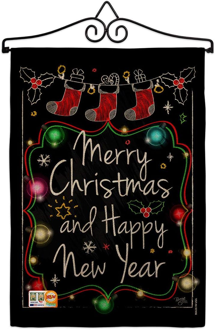 Chalkboard Merry Christmas Burlap Garden Flag Wintertime Santa Marry Xmas Present Reindeer Season Snow Small Decorative Gift Yard House Banner Double-Sided Made In USA 13 X 18.5
