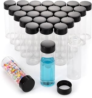 28Pcs 30ml(1oz) Small Clear Glass Vials with Lids Lab Sample Vials Empty Refillable Portable Mini Bottles with Screw Caps for Essential Oils Perfume Liquid DIY Craft Travel Use