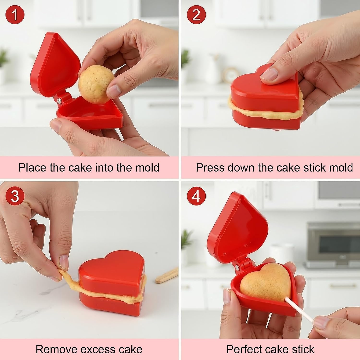 2PCS Round & Heart Cake Pop Mold Press, Non-Stick ABS, Home Baking