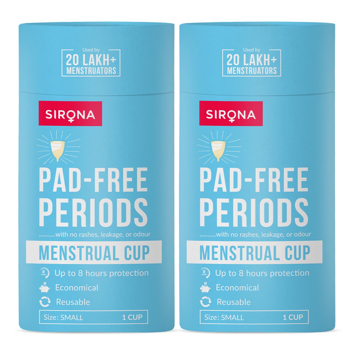 Reusable Menstrual Cup for Women - Small (Pack of 2) | FDA Approved | Made of Ultra Soft 100% Medical Grade Silicone | Odour, Rash & Itch-Free Period | Leak-Proof Protection for 8-10 Hours