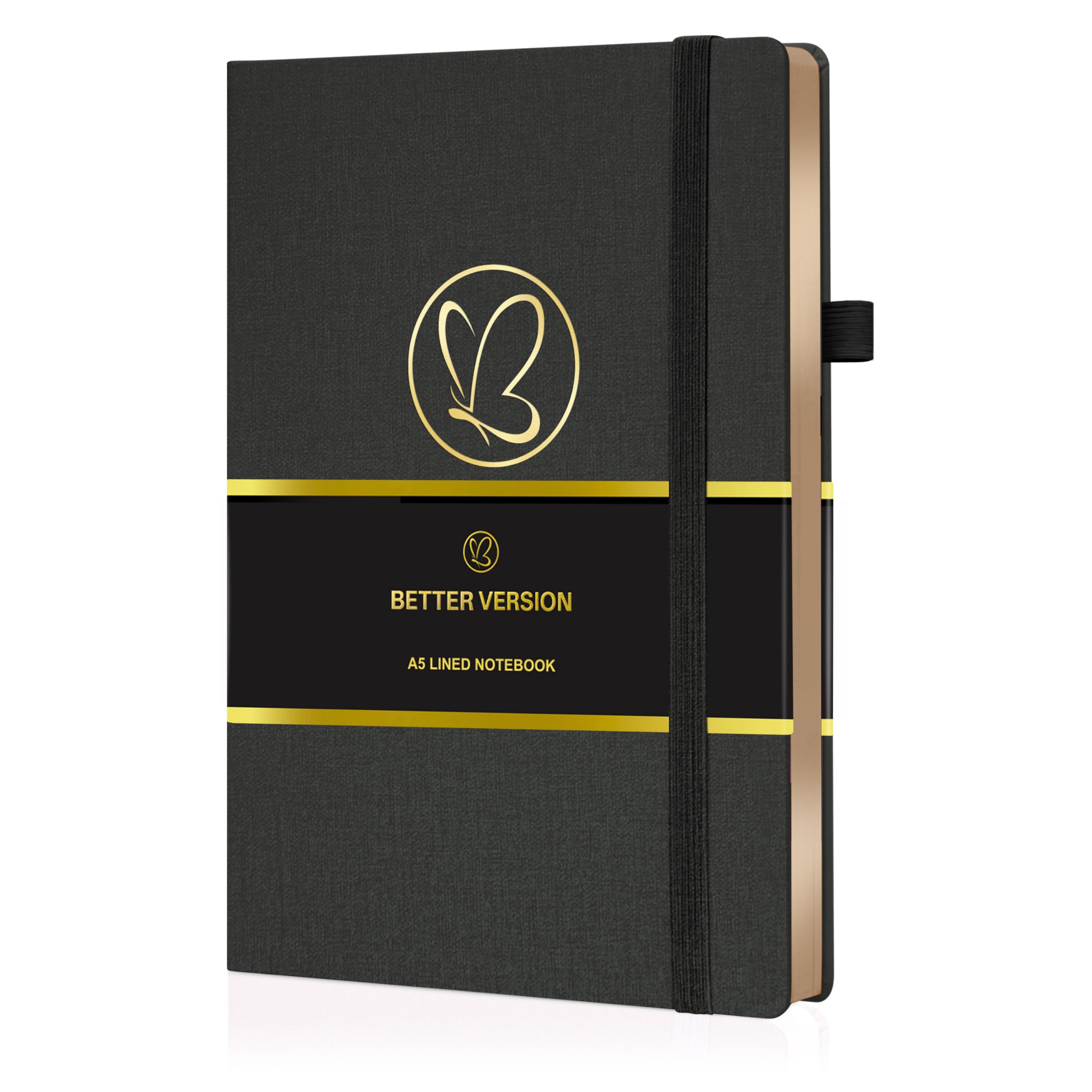 Better Version® A5 Linen Ruled Notebook Journal | Gold-Edged Hardcover | 120gsm Thick Paper | Elegant Lined Notebook for Work, Journaling & Gifting - Classic Black — image 1