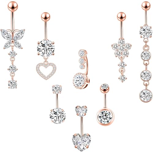 LEE&RO Belly Button Ring Dangle Stainless Steel Belly Rings 14G Belly Button Piercing Cute Navel Ring Belly Piercing Jewelry