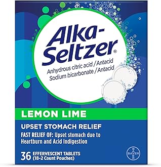 Alka-Seltzer Lemon Lime Heartburn Relief tablets, Fast acid Indigestion Relief, Antacid with Lemon Lime Flavor 36 Ct